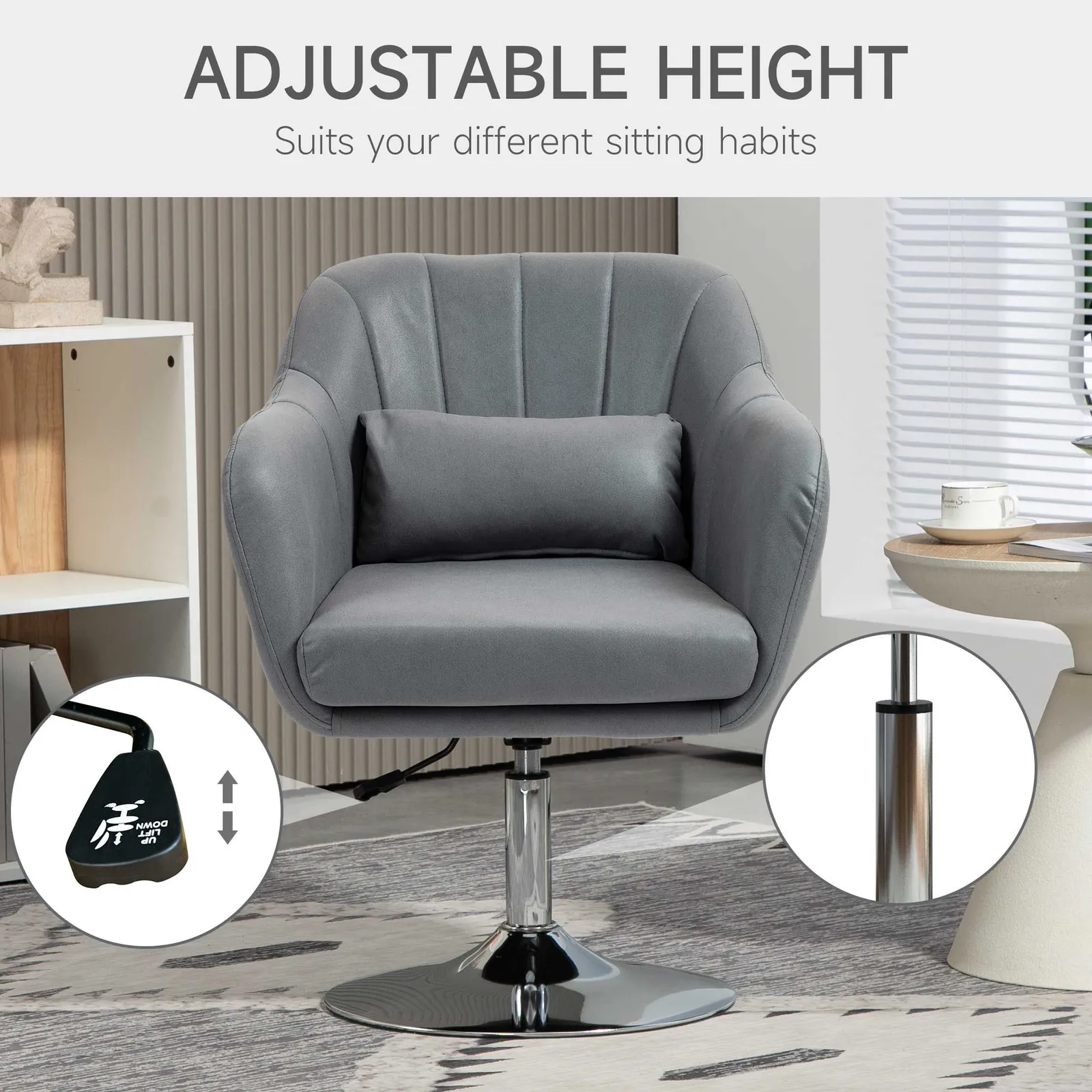 HOMCOM Stylish Retro Swivel Tub Chair Steel Frame Cushion Seat Dark Grey 4
