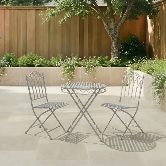 Foldable 2 Seater Wrought Iron Grey Bistro Set 2