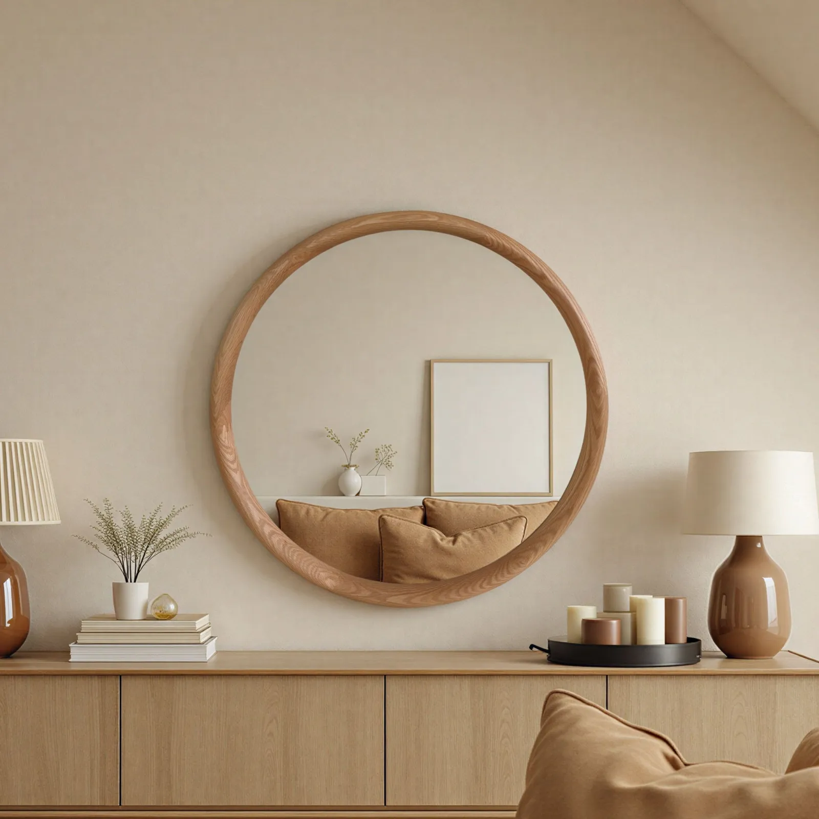 Yearn Mirrors Beaufort Round Solid Oak Wall Mirror in Natural 2