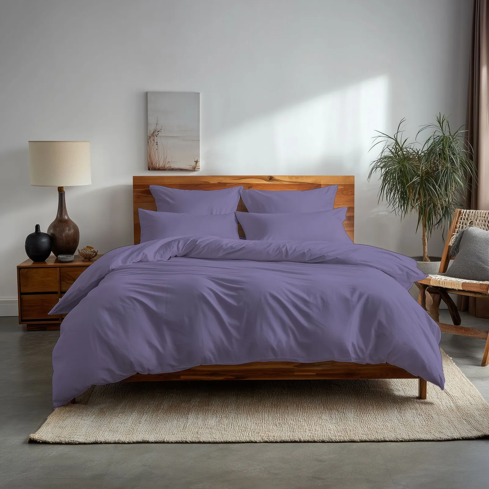 Snug City Plain Dyed Easy Care Polycotton Duvet Cover & Pillowcase/s Set Bed Linen in Lilac