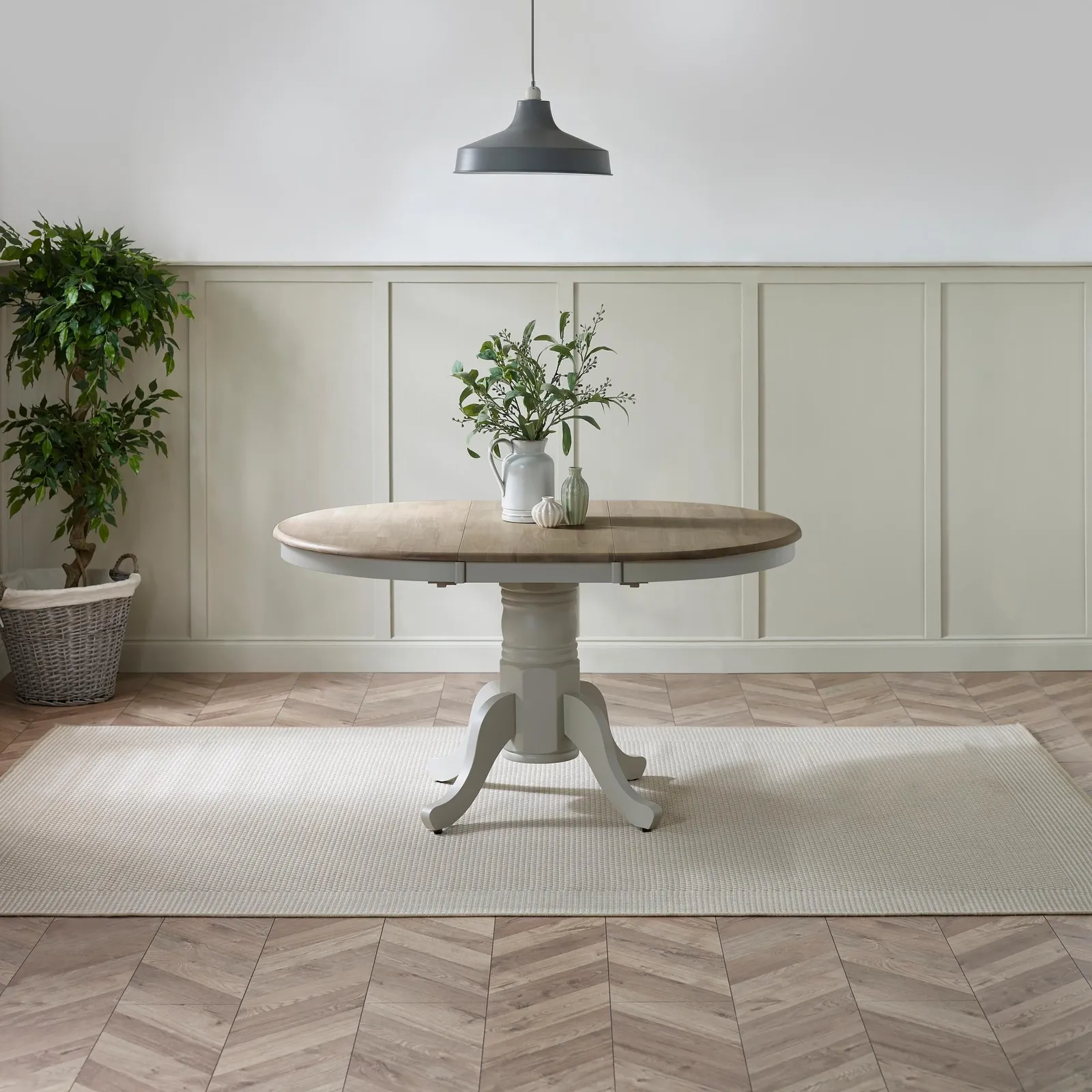 FurnitureboxUK Padstow Wooden Extending Dining Table & 4 Belgravia Chairs in Light Grey 3