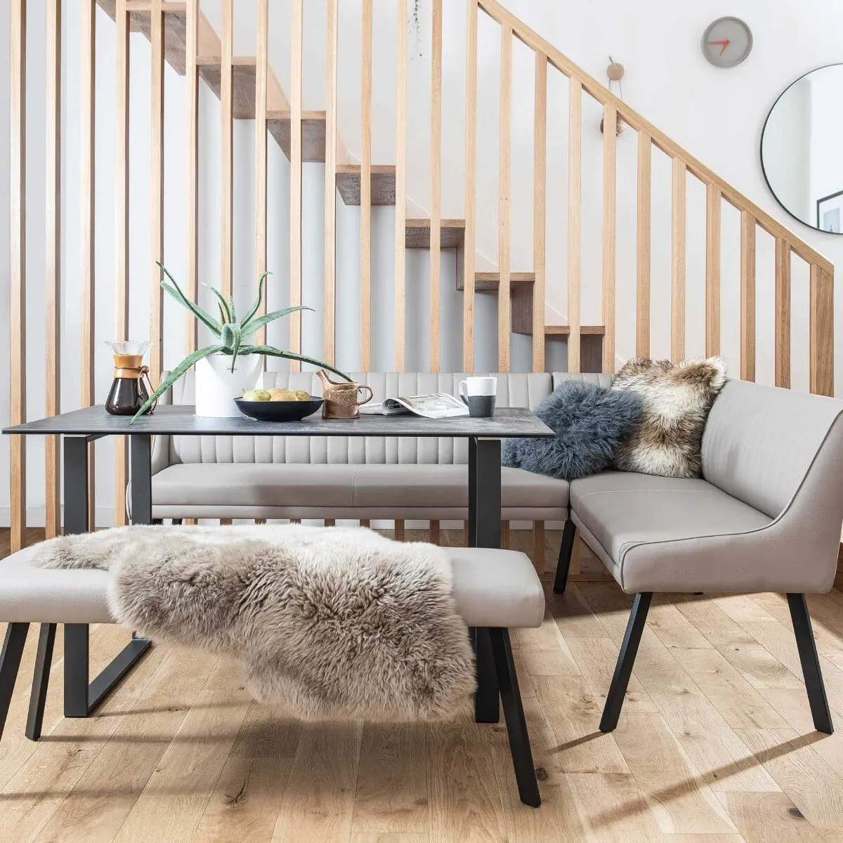 Belize Left Hand Corner Dining Set, Neutral Ceramic | Barker & Stonehouse