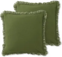 Sheedy Set of 2 Fringed Cushions, 45 x 45cm, Moss & Soft Green