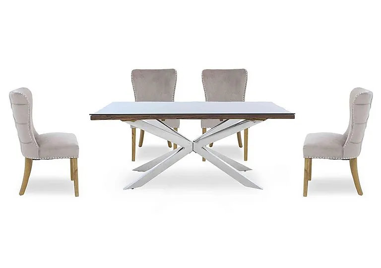 Kiara Small Rectangular Dining Table with Chrome Legs and 4 Luxe Fabric Chairs