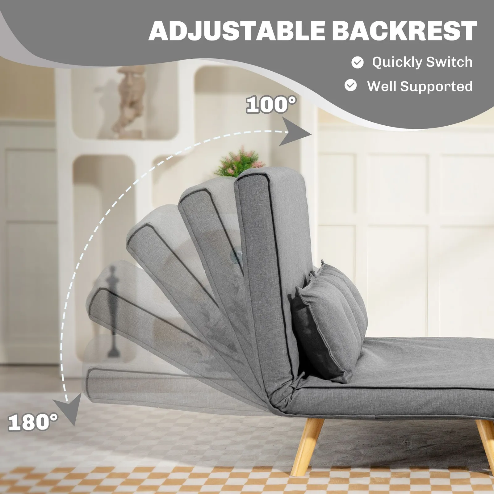 HOMCOM Click Clack Sofa Bed, 2 Seater Bed Settee for Living Room in Grey 5