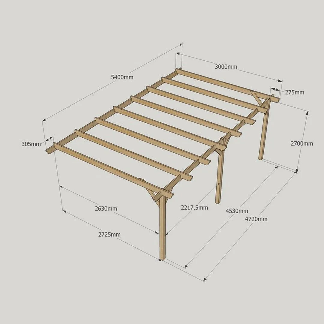 Rutland County Garden Furniture Ltd Wall Mounted Garden Pergola 3 Posts, Wood, L300 x W540 x H270cm, Brown in Green 4