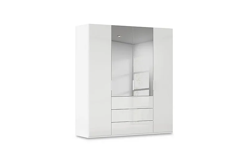 Haven 201cm 4 Door Combi Wardrobe with 2 Glass and 2 Mirror Doors - Alpine White