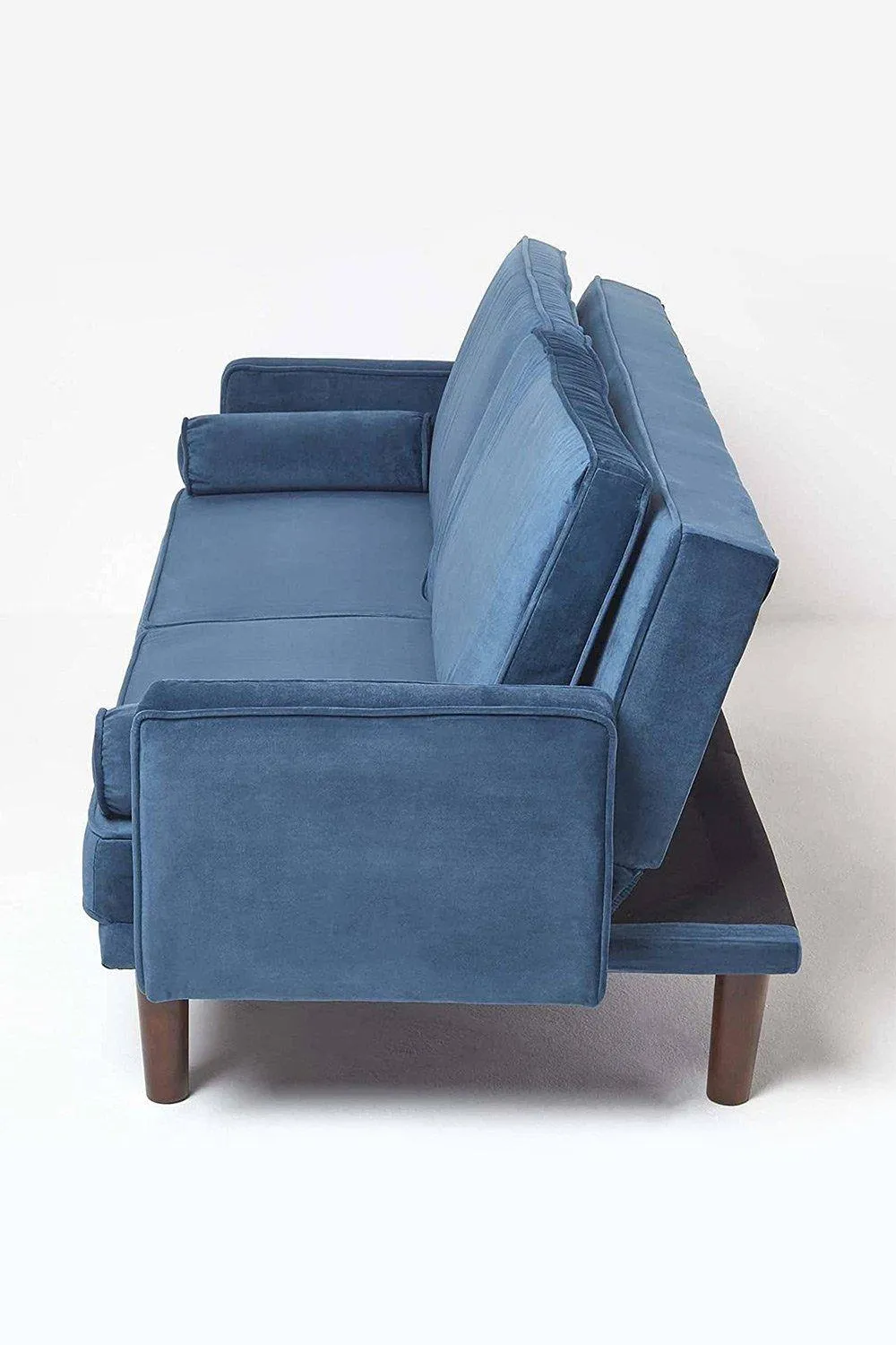 Homescapes Stanley Velvet Click Clack Sofa Bed with Armrests in Navy 5