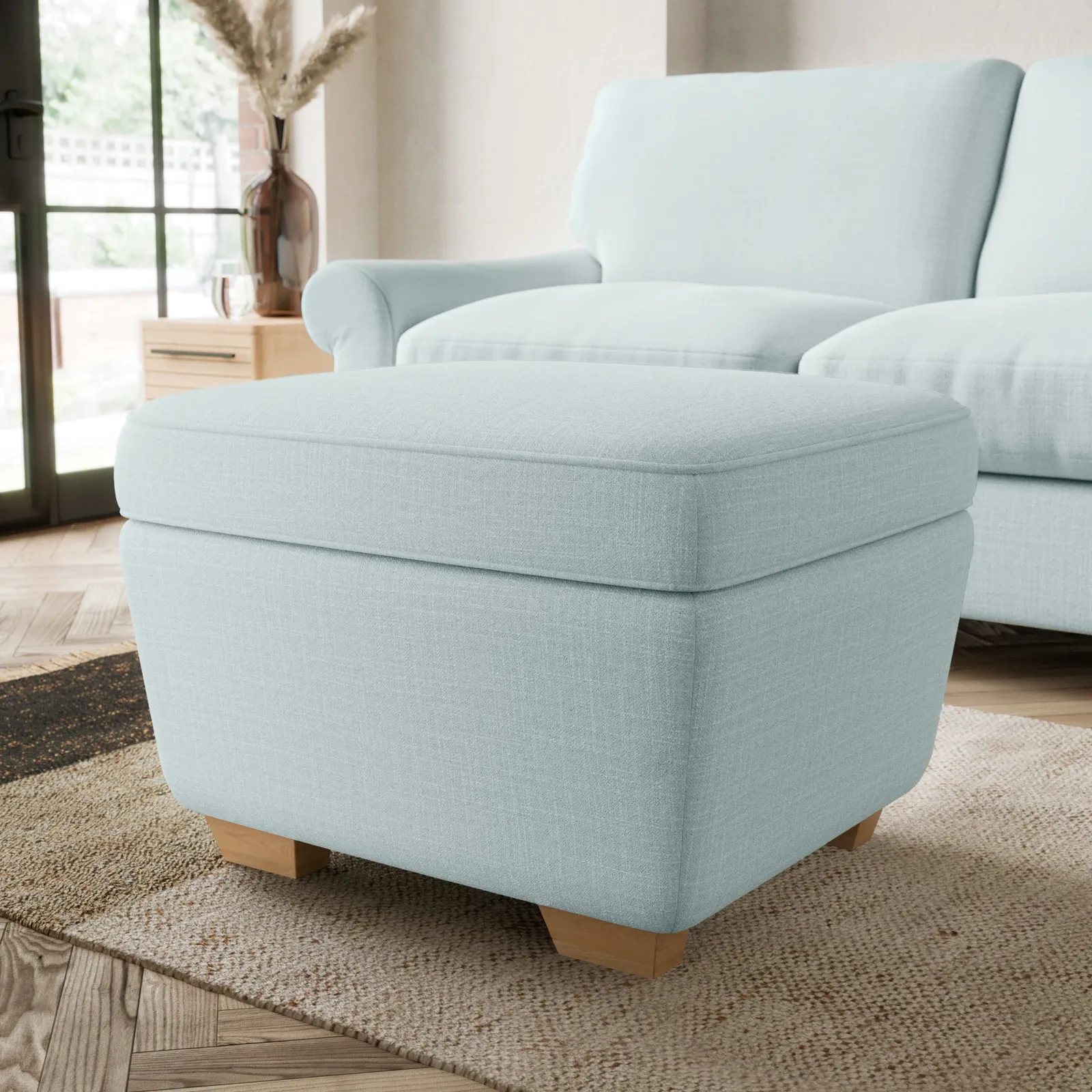 Arundel Slub Cotton Blend Footstool Slub Cotton Light Mineral