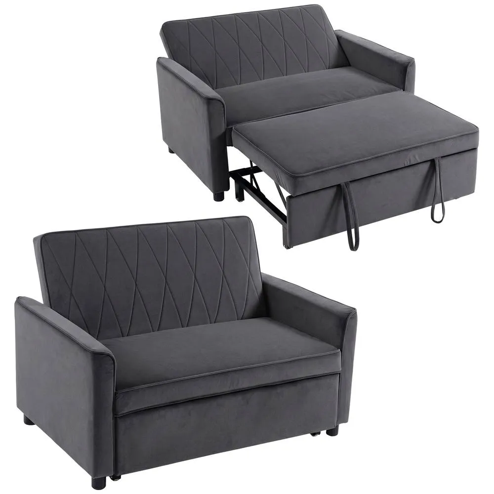HOMCOM 2 Seater Sofa Bed, 3-in-1 Velvet Pull Out Sleeper Sofa, Dark Grey 2