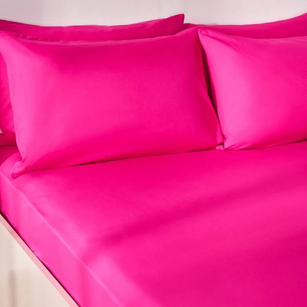 OHS Plain Bed Sheet Microfibre Deep Fitted Soft in Bright Pink | Size: Double