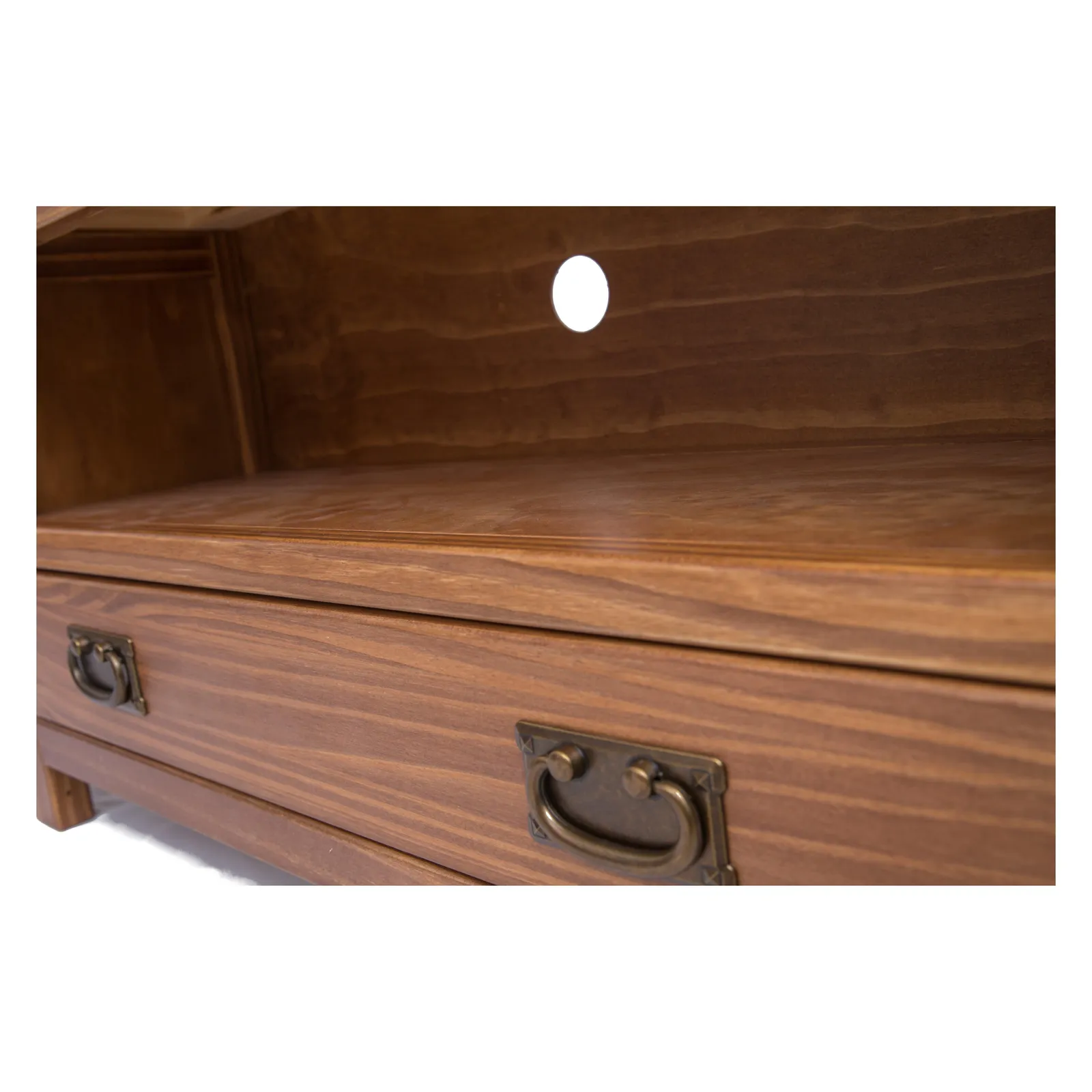 Cabinet Bits Tirolo Lacquered 1 Drawer TV Cabinet Brass Drop Handle in Brown 6