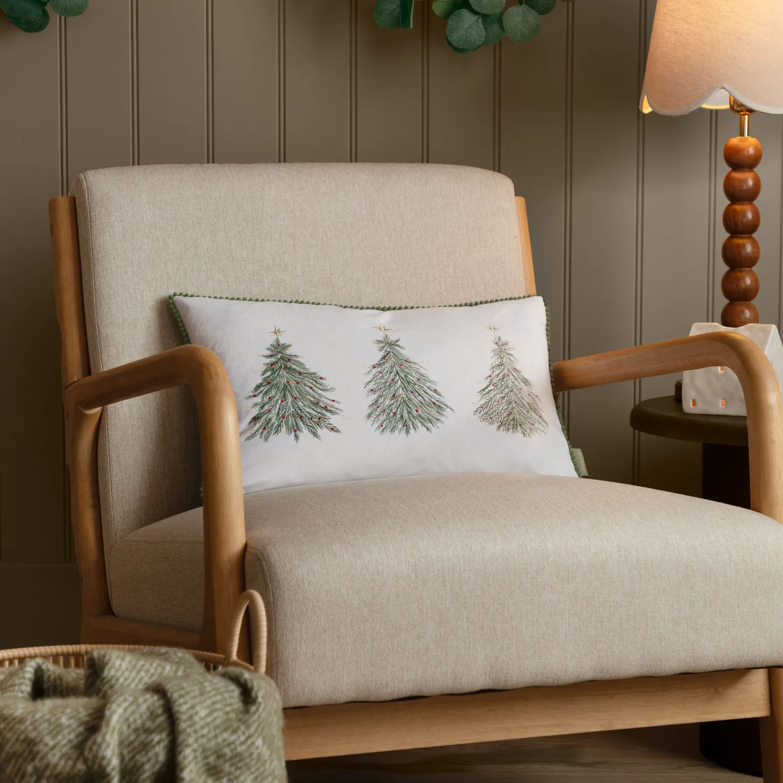 Wylder Twinkling Tree Trio Embroidered Cushion in Green