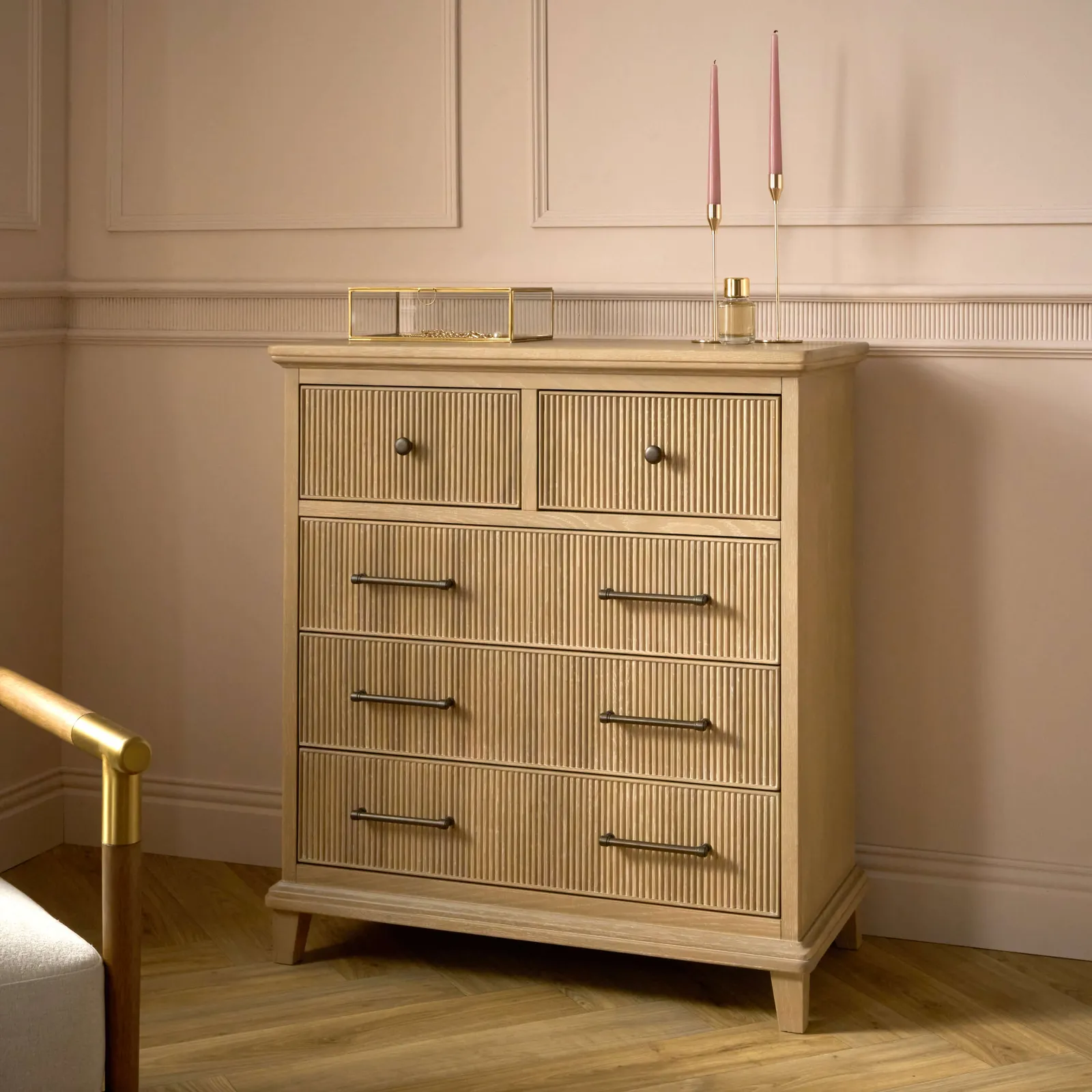 Lydia 5 Drawer Chest, Washed Oak