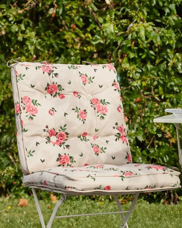Dibor Set of 2 Vintage Rose Summer Outdoor Garden Chair Seat Pad Cushions W45 x L45cm in Brown