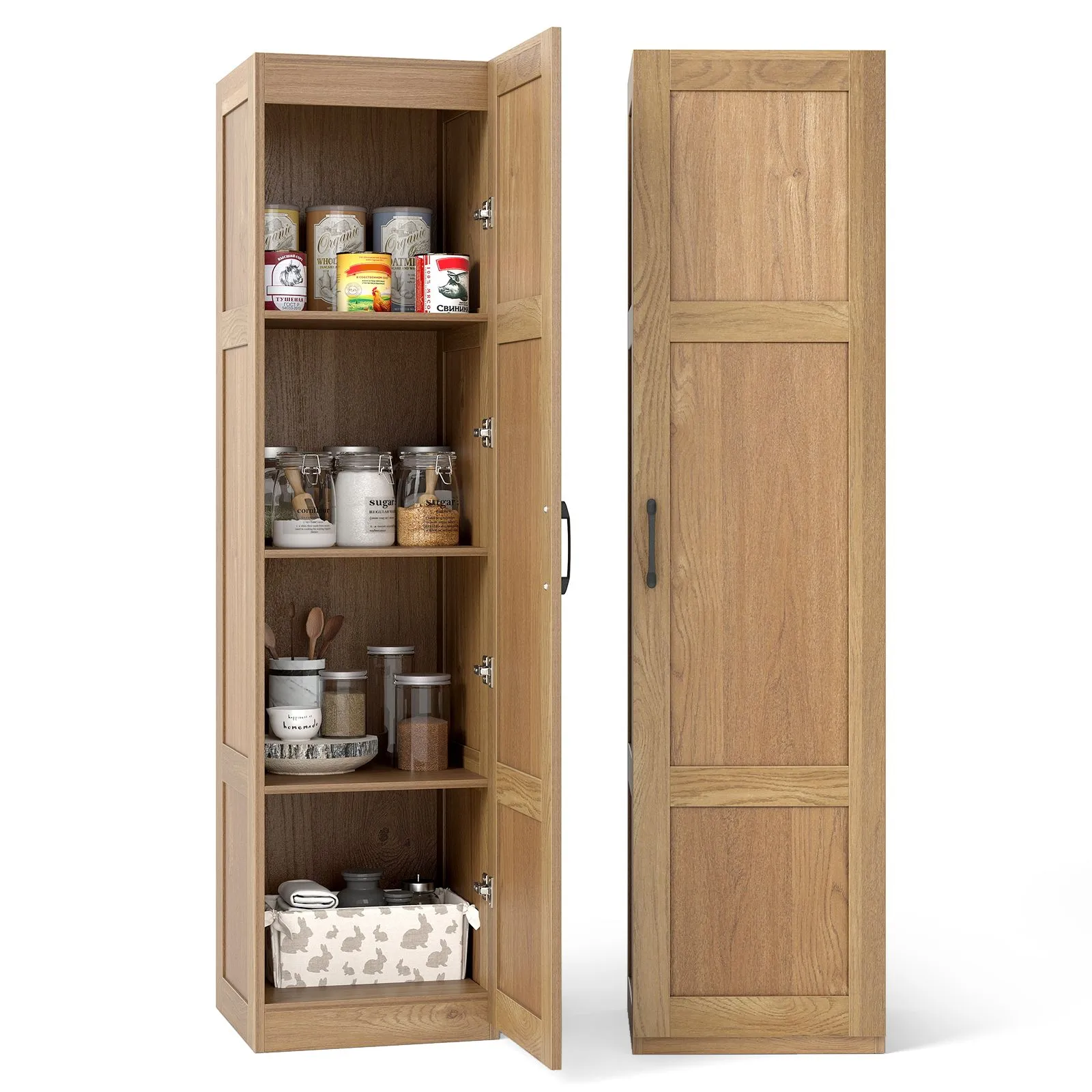 Costway 150 cm Tall Storage Cabinet 4-Tier Freestanding Floor Cabinet in Natural 3