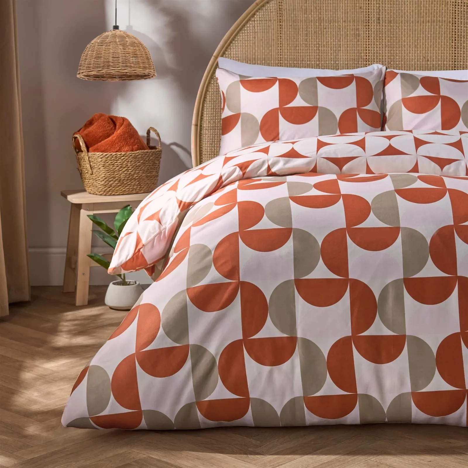 OHS Moroccan Abstract Microfibre Duvet Cover with Pillowcase Bedding Set in Burnt Orange