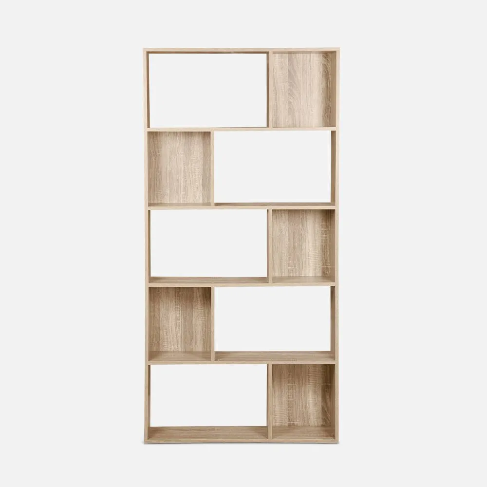 sweeek 5-shelf Bookcase With 10 Compartments in Light Brown 2
