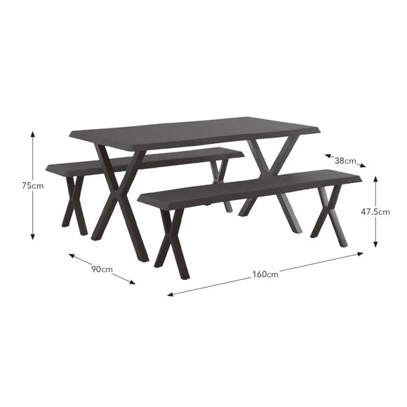 Ezra II 6 Seater Rectangular Dining Table with 2 Benches 6