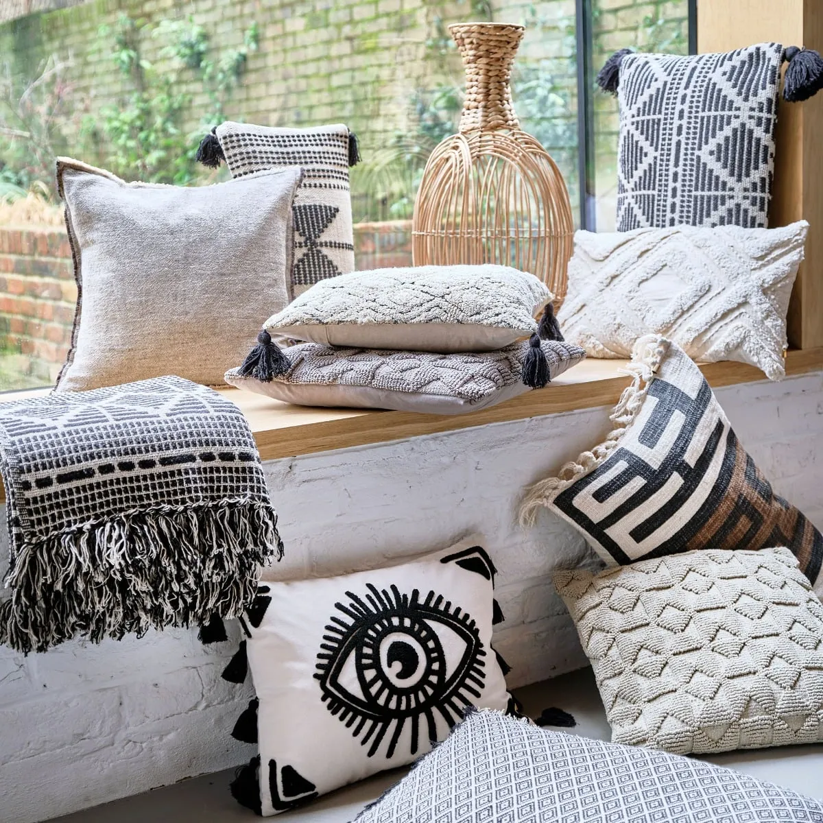 Black Tassel Cushion, Square Fabric | Barker & Stonehouse 2
