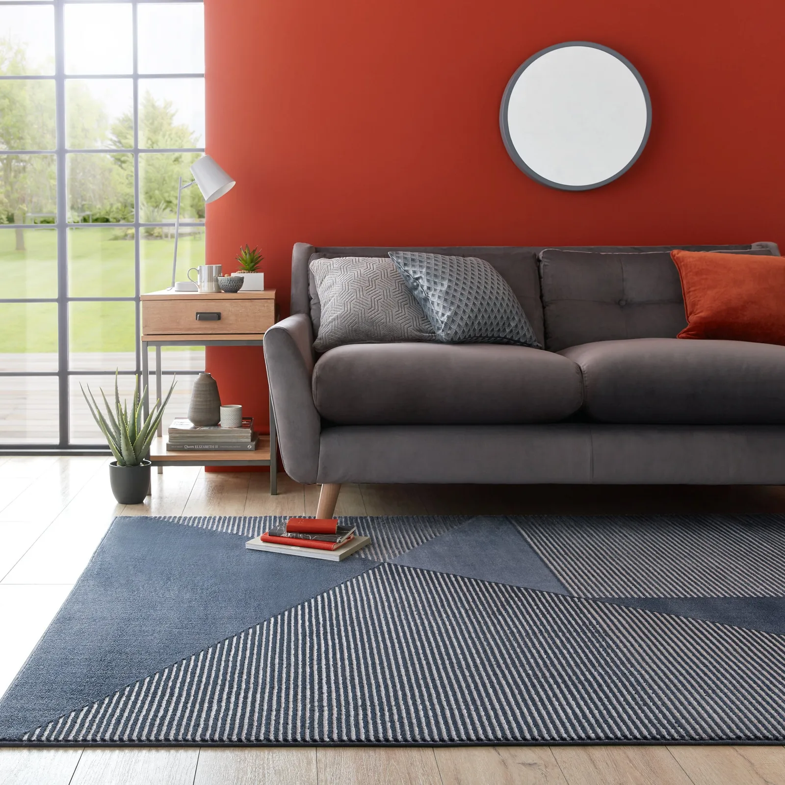 Modern Texture Rug Navy Blue/White