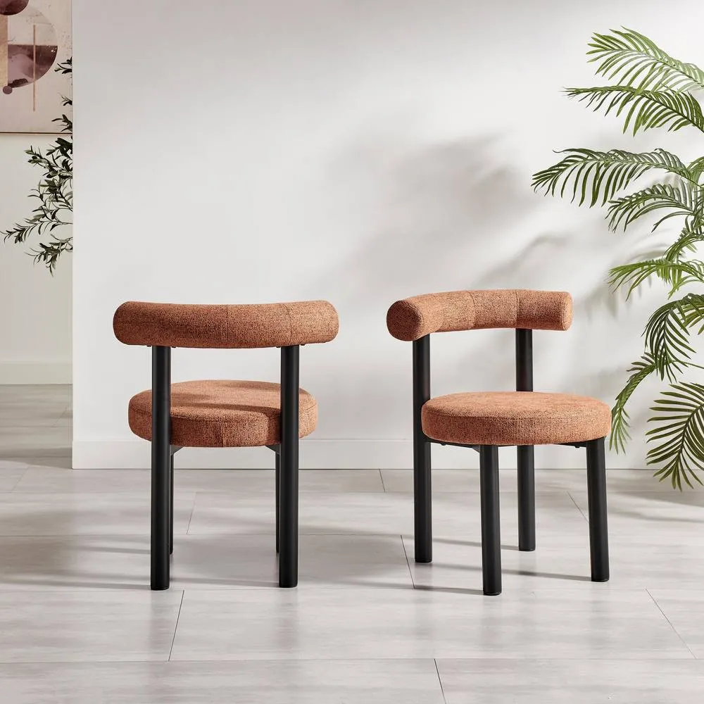 FurnitureboxUK 2x Isola Terracotta Orange Fabric Dining Chairs Black Legs 3