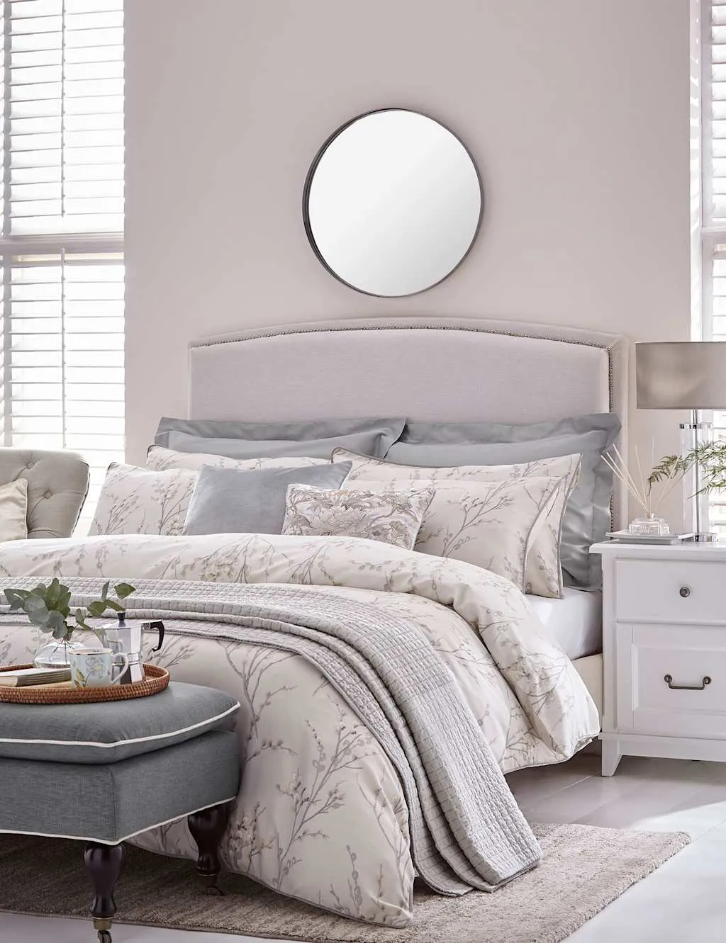 Laura Ashley Pure Cotton Sateen Pussy Willow Bedding Set Light Grey