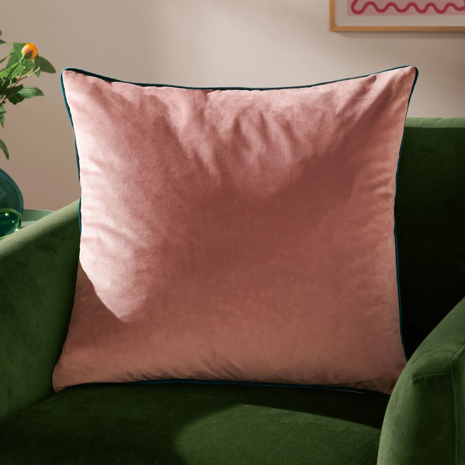 Furn Meridian Velvet Piped Cushion in Baby Pink