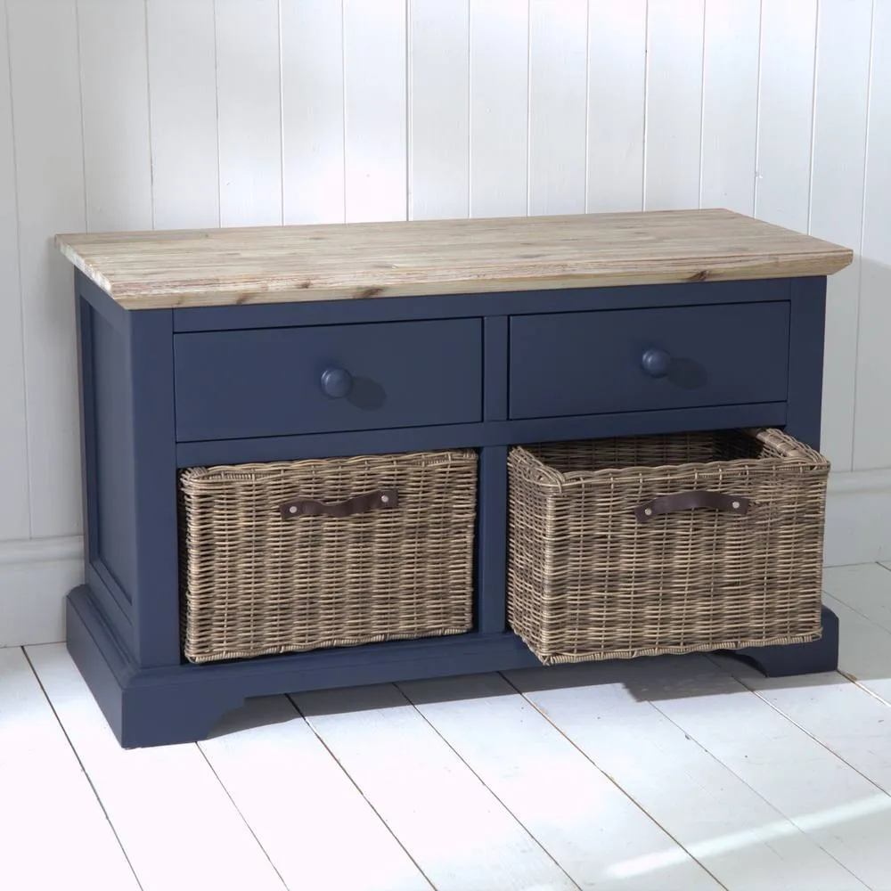 Statement Furniture Florence Storage Bench with 2 Drawers & 2 Baskets in Navy 2