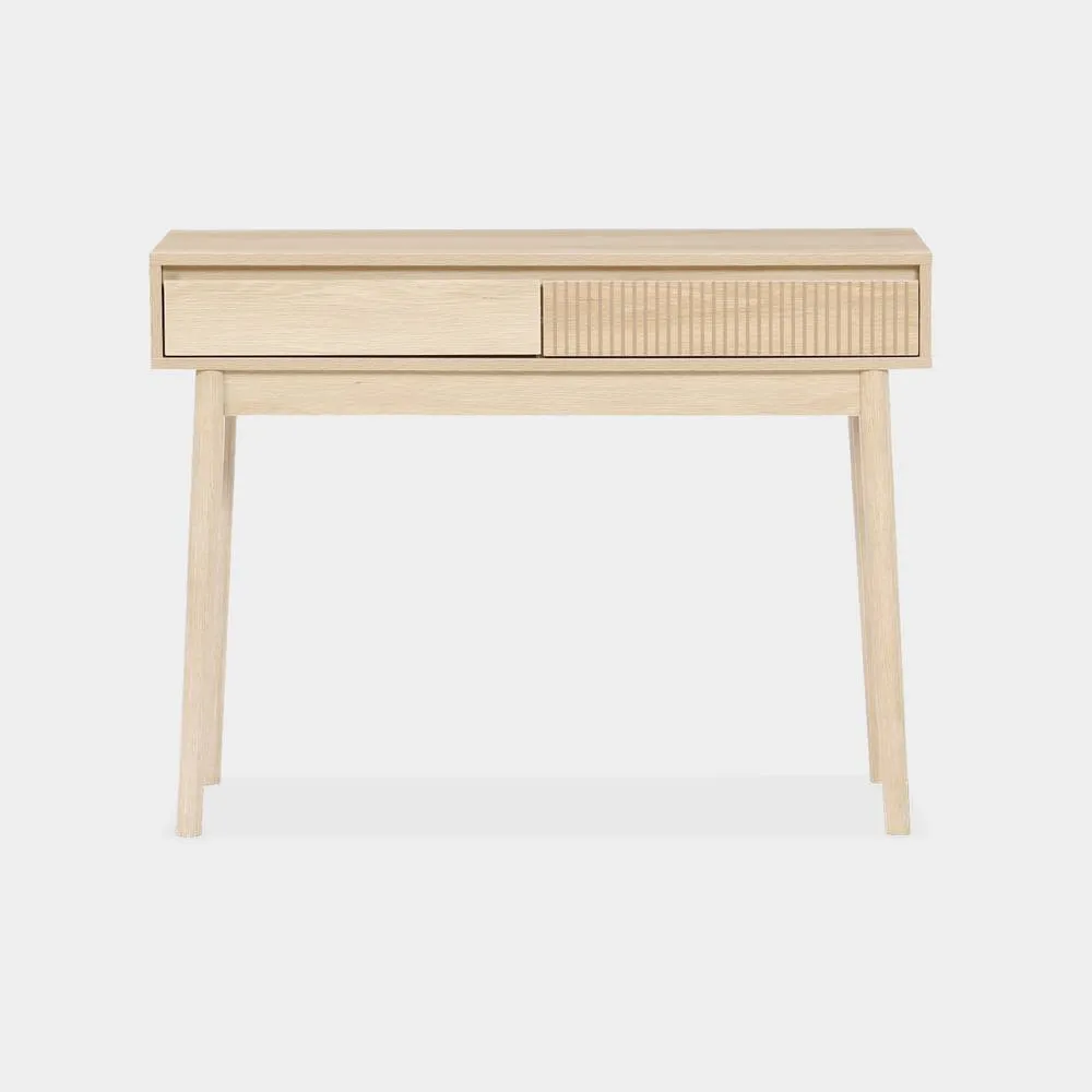 sweeek 100cm Console Table With Grooved Wooden Detail in Light Brown 2