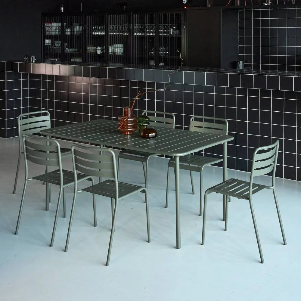 sweeek 6-8 seater rectangular steel garden table set with 6 chairs in Khaki 5