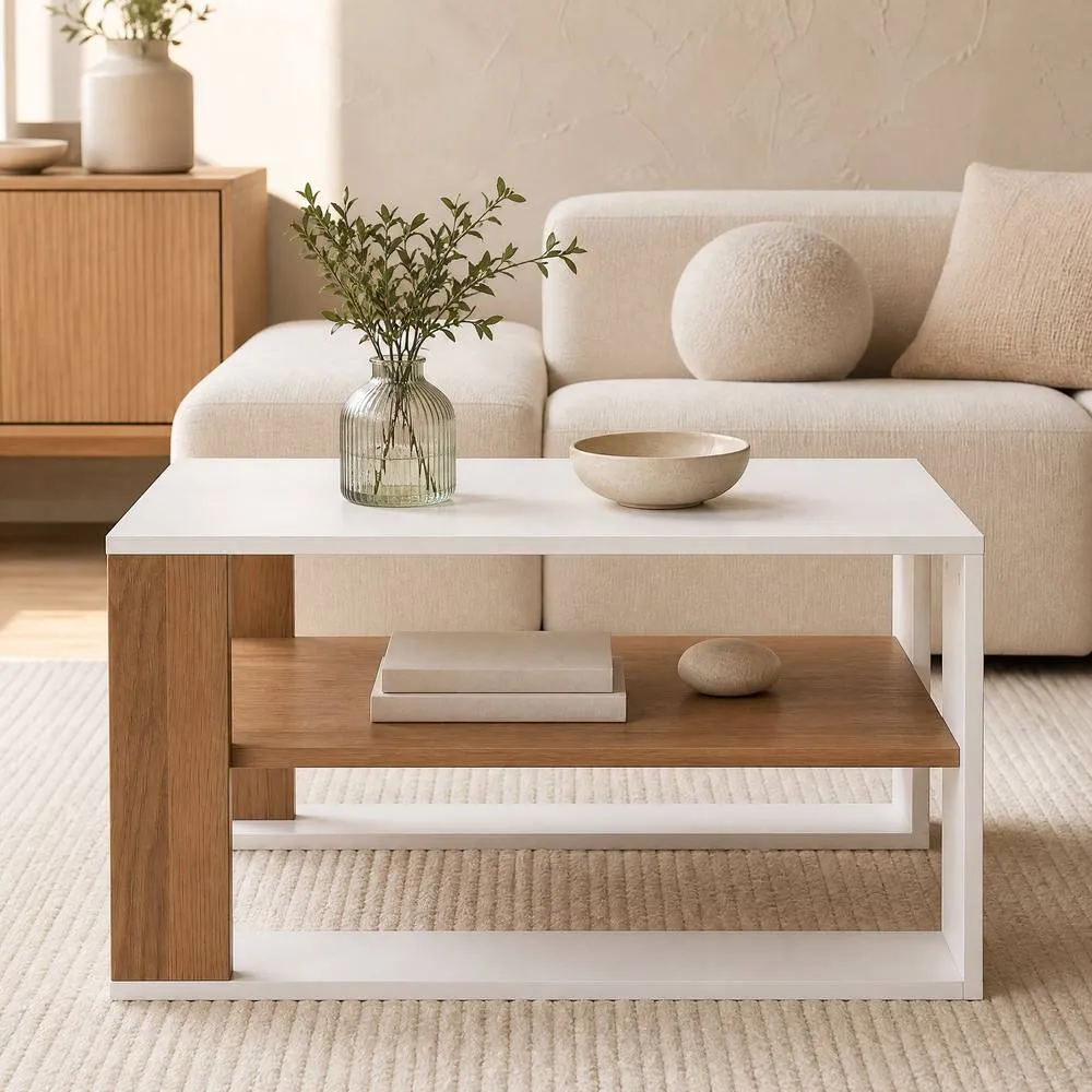Costway Square Coffee Table Modern Compact Center Table with Open Shelf in White 3