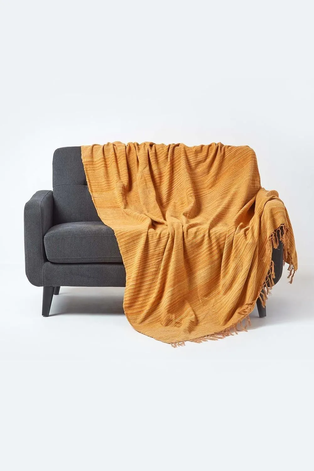 Homescapes Bed Sofa Throw Cotton Chenille Tie Dye in Pale Orange