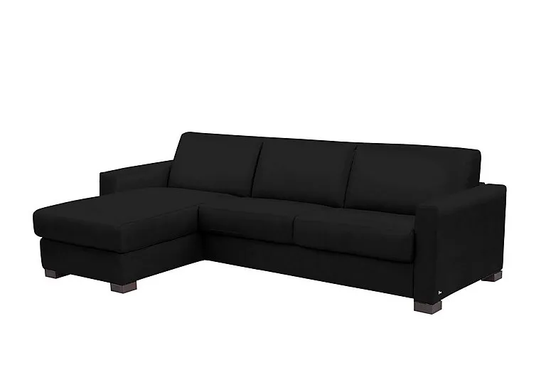 Alcova 3 Seater Leather Sofa Bed with Storage Left Hand Facing Chaise and Box Arms - Torello Nero - Sofas and Armchairs - In Time for Christmas