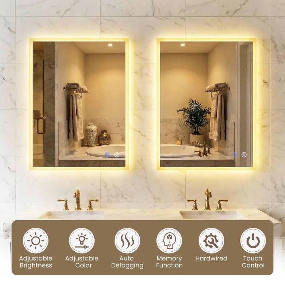 Costway 60 CM rectangular LED Lighted Mirror Wall Mounted Bathroom Mirror in White 4