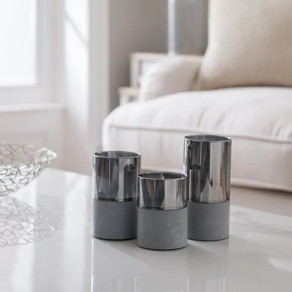 Set of 3 Grey Glass LED Candles 2