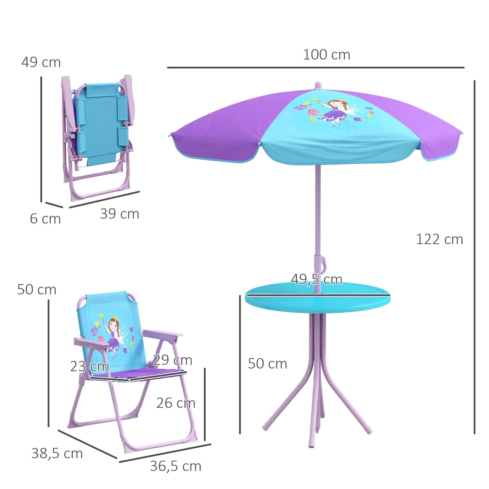 OUTSUNNY Children Table & Chair Set Outdoor Garden Furniture Set w/ Fairy Theme in Blue 3