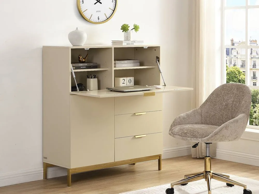 Vente-unique Writing Bureau With 2 Doors & 3 Drawers - MDF & Metal - Beige