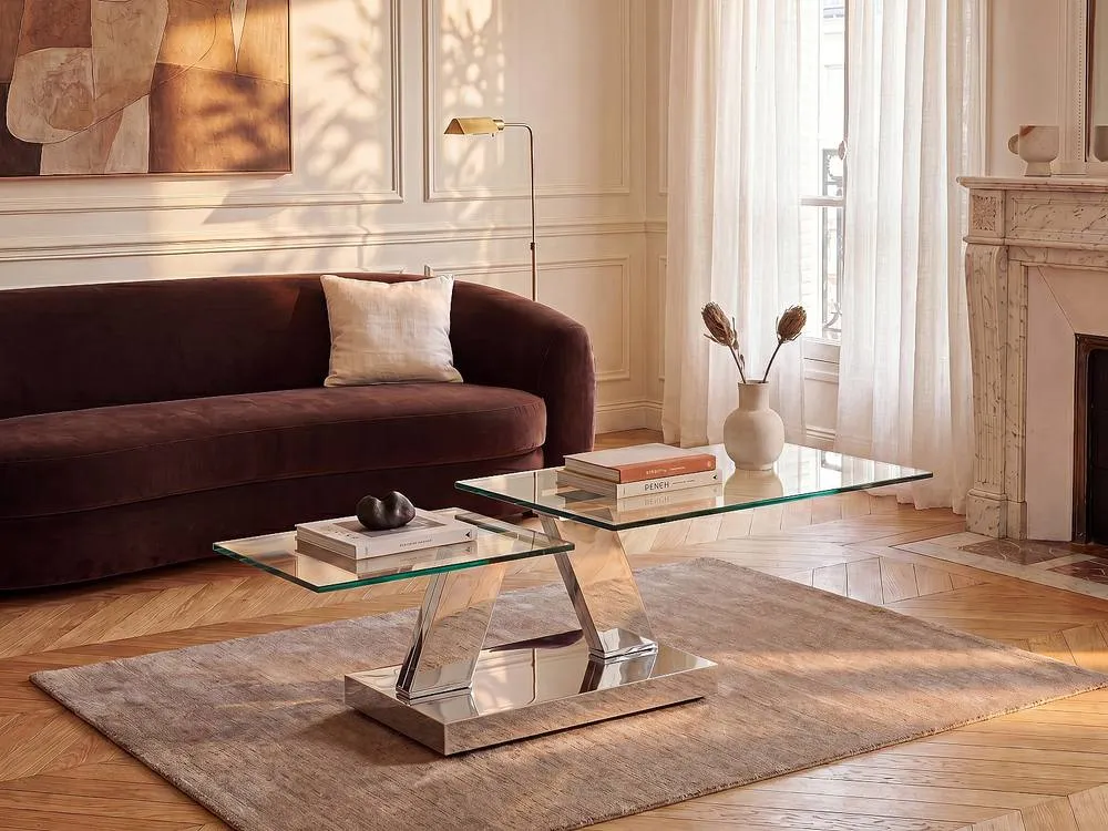 Vente-unique Coffee Table With Swivel Trays - Tempered Glass & Metal - OYRUS in Clear 3