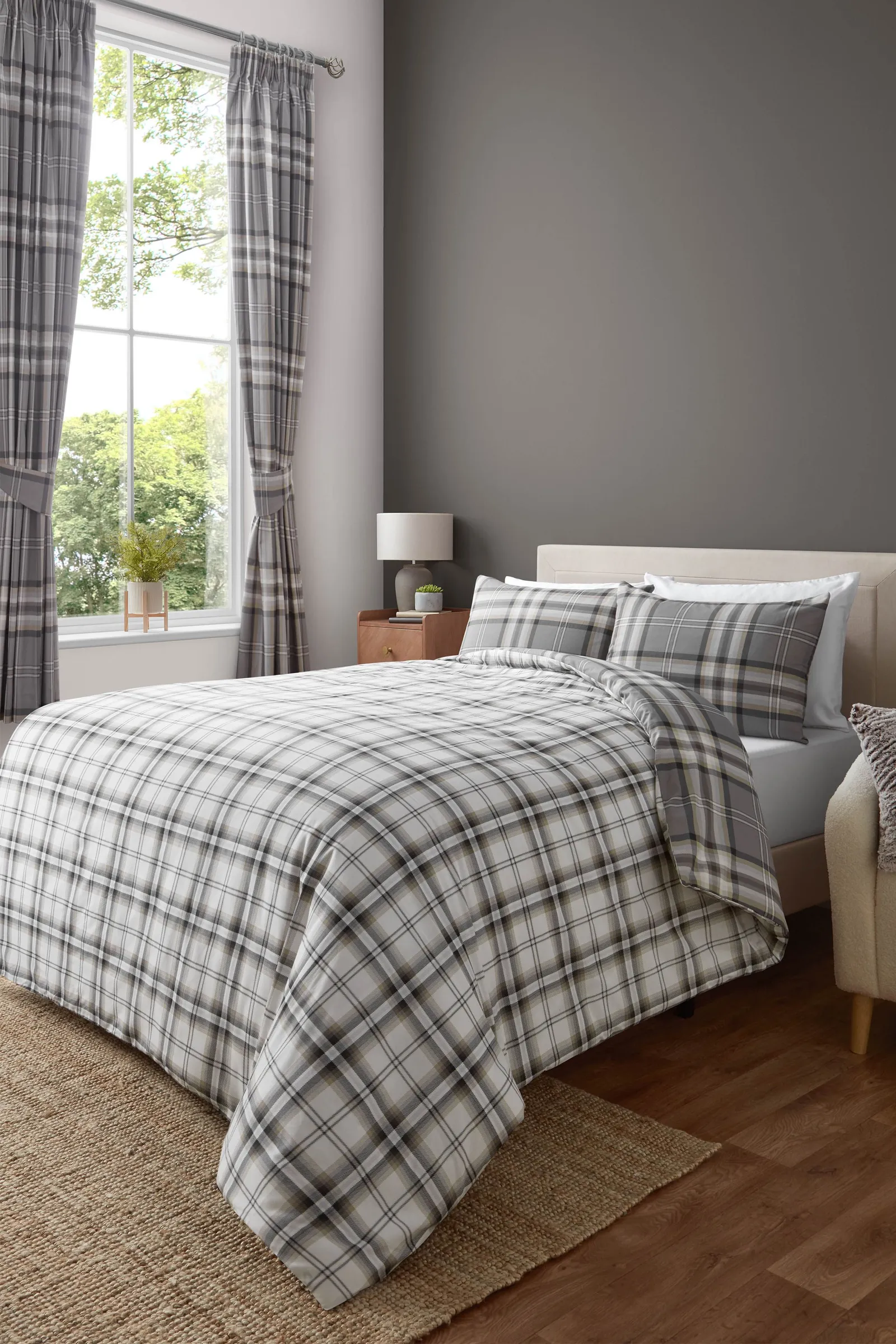 Catherine Lansfield 'Kelso Check' Reversible Duvet Cover Set in Grey 2