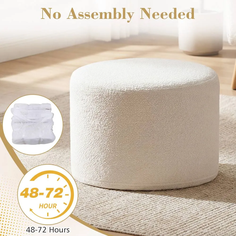 Costway 45cm x 35cm Pouf Ottoman Soft Foam Filled Ottoman w/ Detachable Cover in White 4