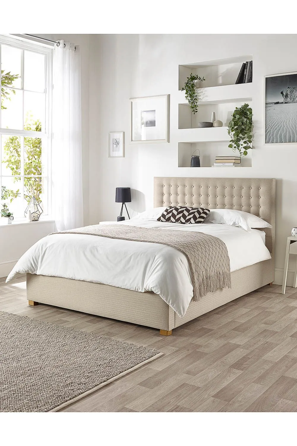 Catherine Lansfield Opulence Ottoman Storage Bed in Saxon Twill Fabric, Custom Made in Natural 4