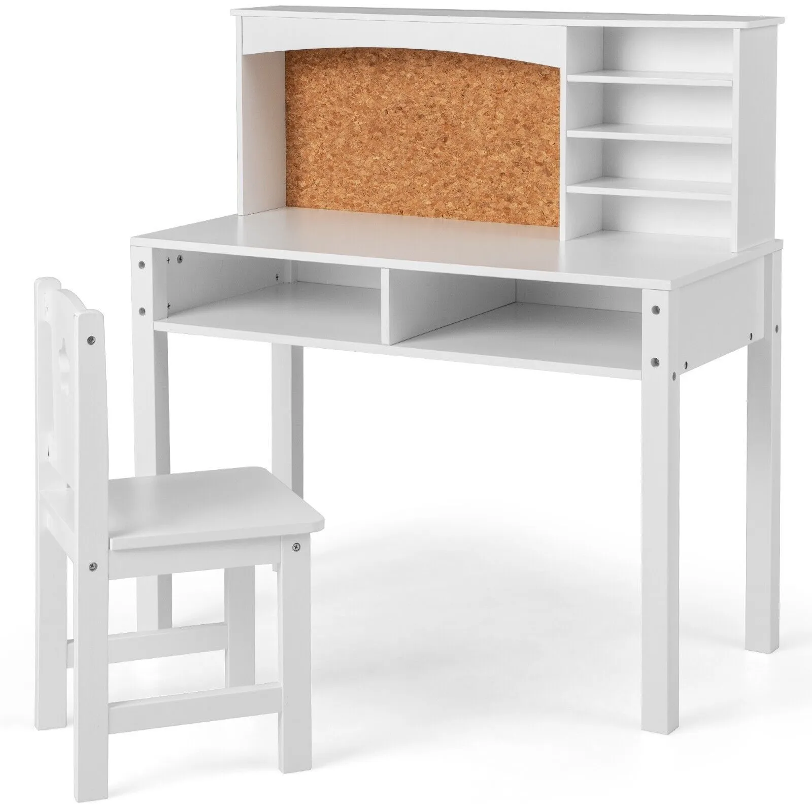 Costway Desk & Chair Set Wooden Study Table &Chair Writing Table Set in White 6