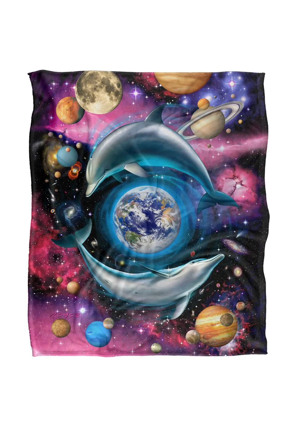 JQ Licensing Royce Mcclure Dolphin Universe Silky Touch Super Soft Throw Blanket 152 X 127 cm in White