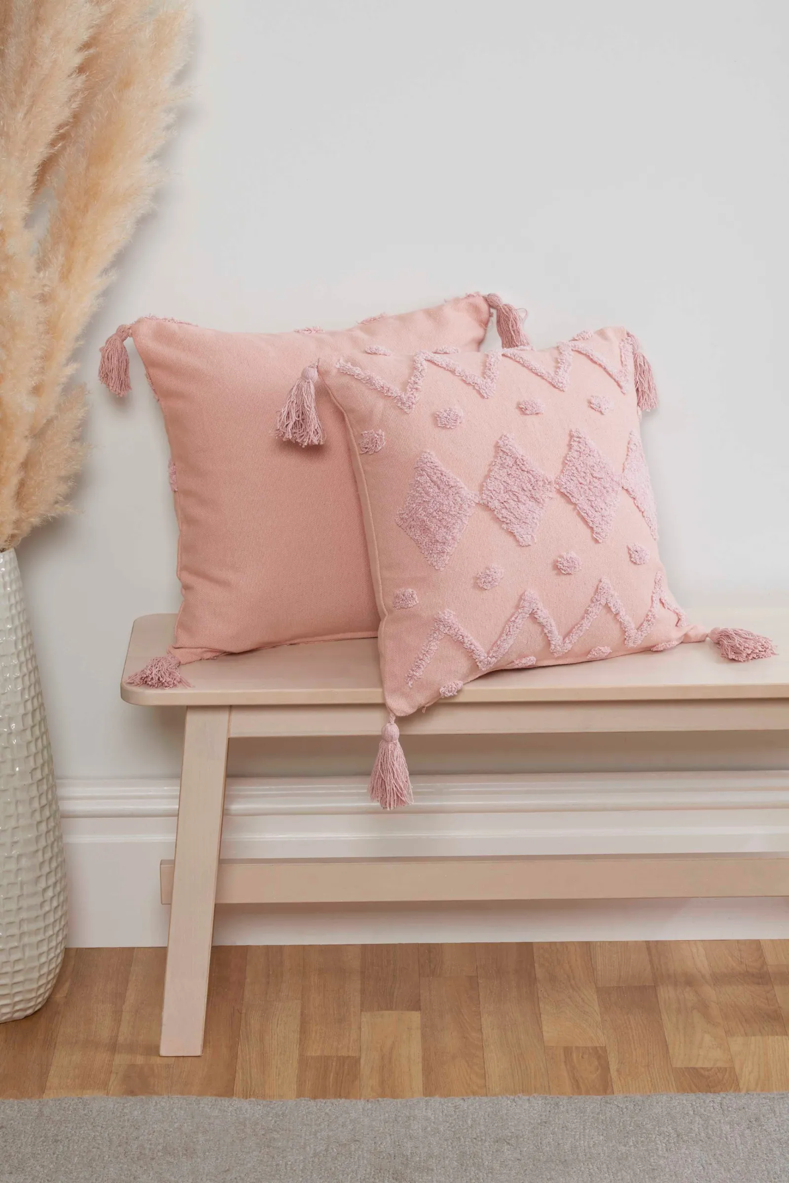 Rapport Home Juniper Tufted Cotton Cushion Cover (43x43 cm) in Dusty Pink