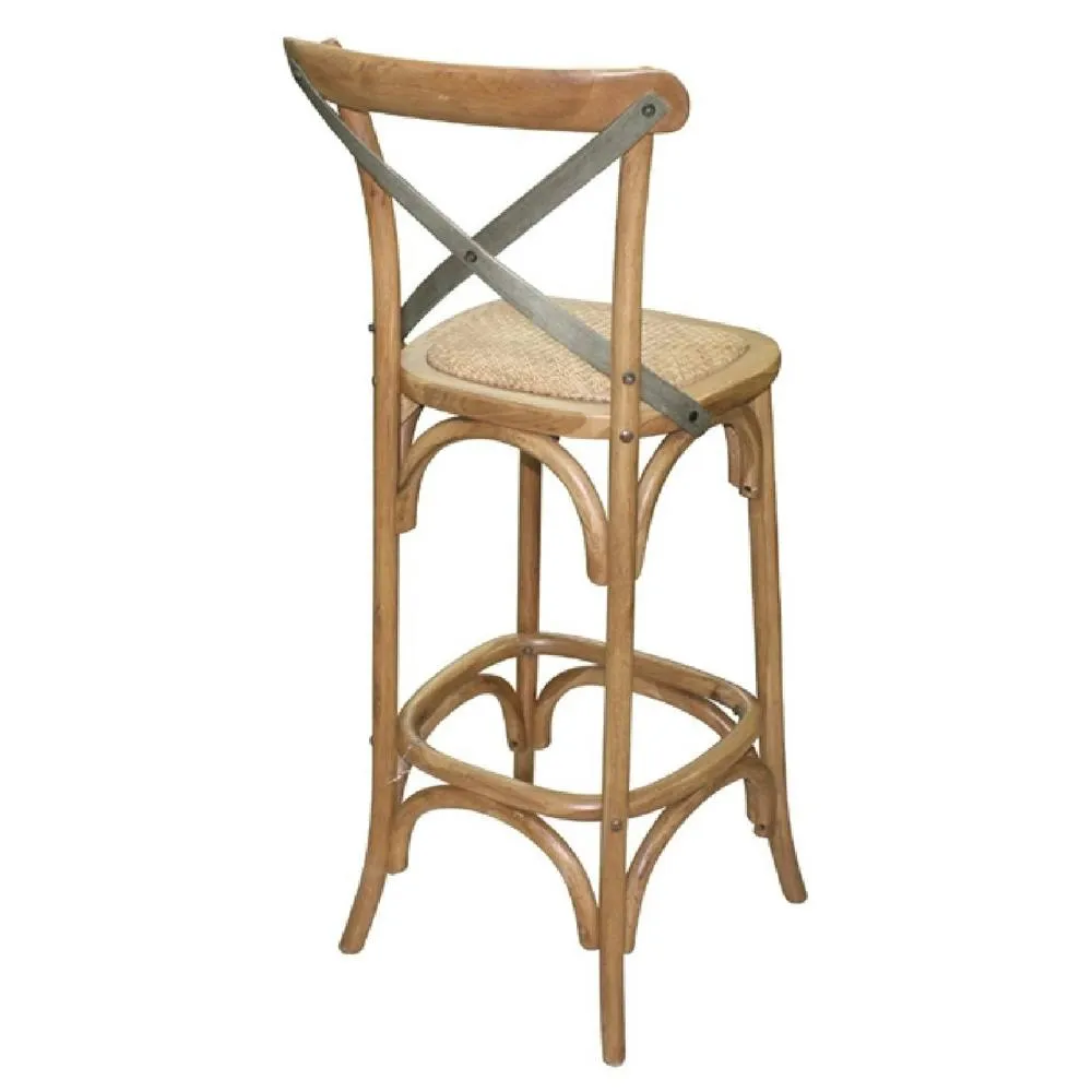 netfurniture Arlington Retro Wood Stool - Rattan Seat Pad Fully Assembled in Brown 2