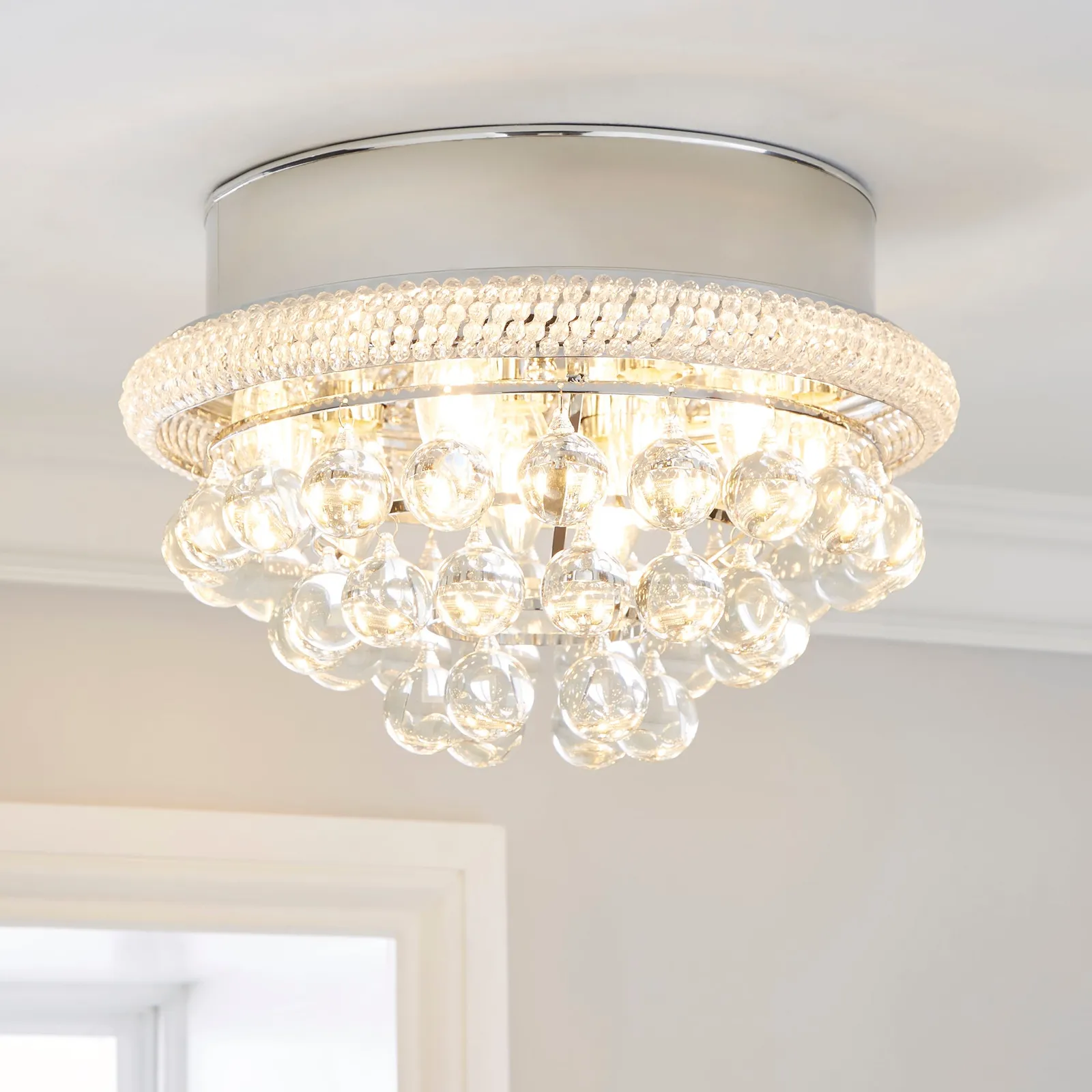 Edna Glam Glass Droplets Flush Ceiling Fitting Silver