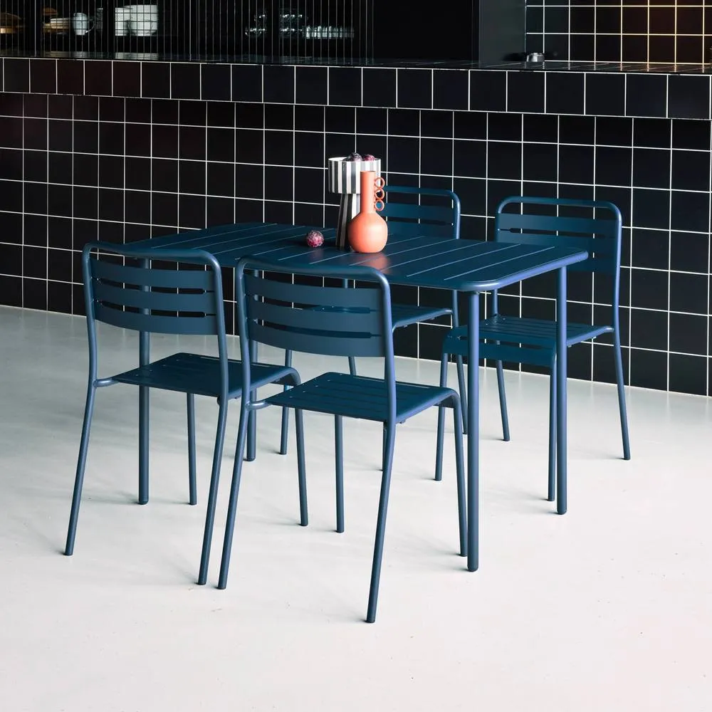 sweeek 4-seater rectangular steel garden table set with 4 chairs in Dark Blue 6