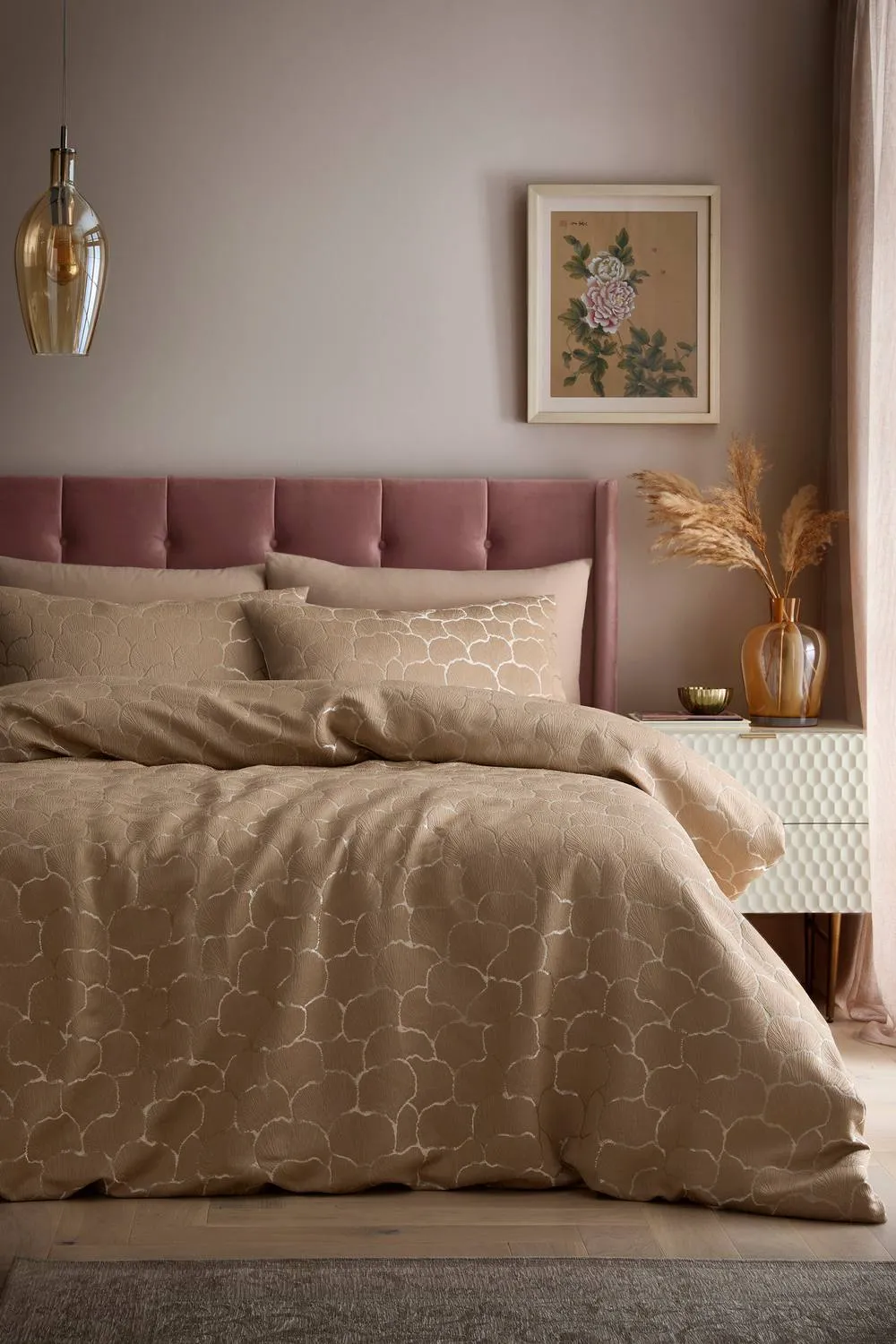 Soiree 'Ginko' Jacquard Woven Duvet Cover Set in Natural
