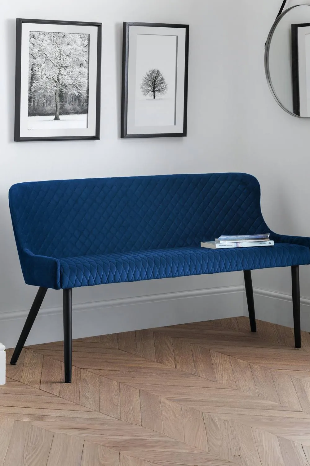 Julian Bowen Luxe Diamond Quilted Upholstered 2 Seater High Back Bench in Blue